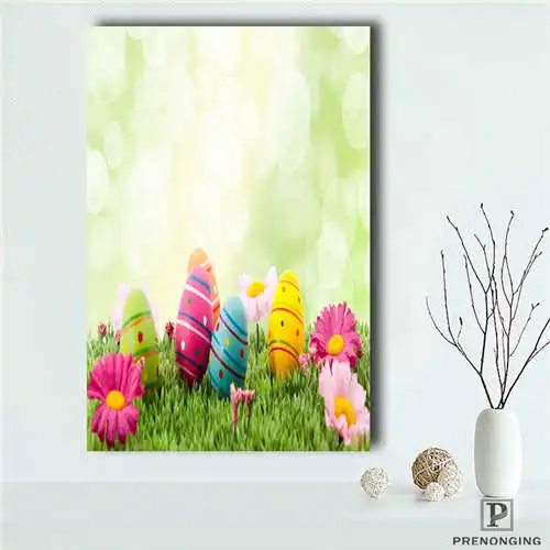 На заказ Пасха праздник яйца (1) плакат печать ткань стены шелковая декор комнаты