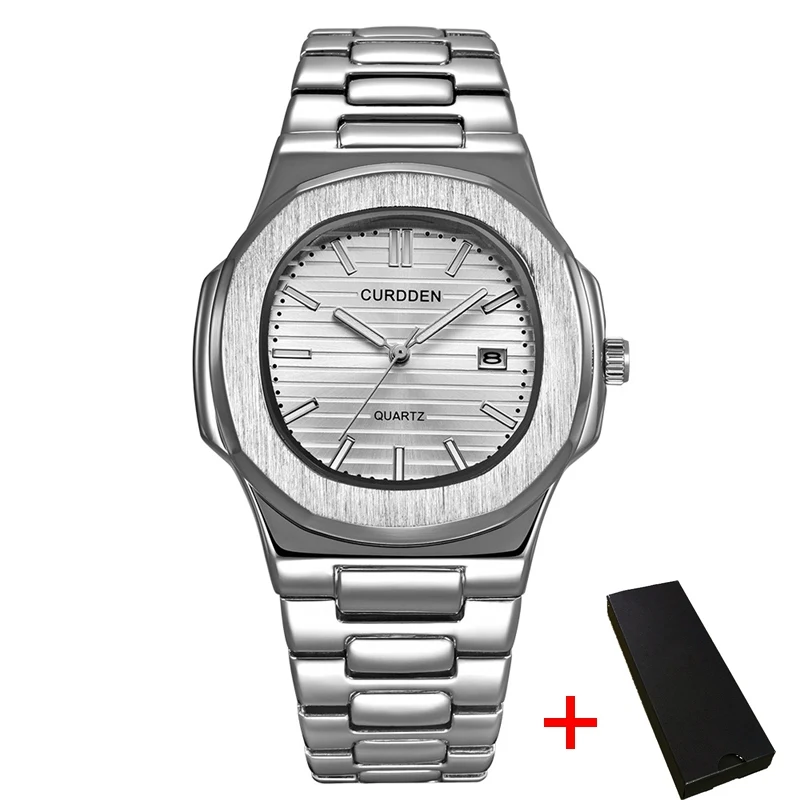 silver and box Модные квадратные мужские часы, деловые водонепроницаемые кварцевые наручные часы из нержавеющей стали для женщин и мужчин, мужские часы erkek kol saati - Цвет: silver and box