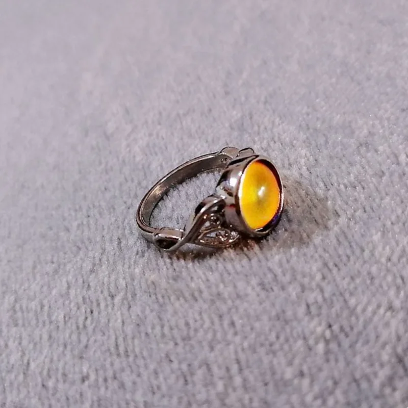 

Vintage Novelty Color Changing Unisex Variable Temperature Round Sterling Silver Inlaid Gemstone Ring Mood Ring