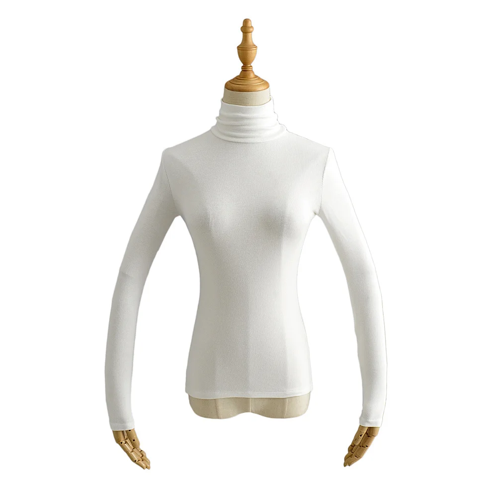 2020 Осень Зима повседневные трикотажные футболки в рубчик Топы Водолазка с