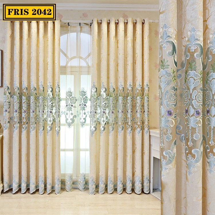 

2021 European Style Chenille Hollow Embroidered Blackout Curtains Finished Custom Curtains for Living Dining Room Bedroom