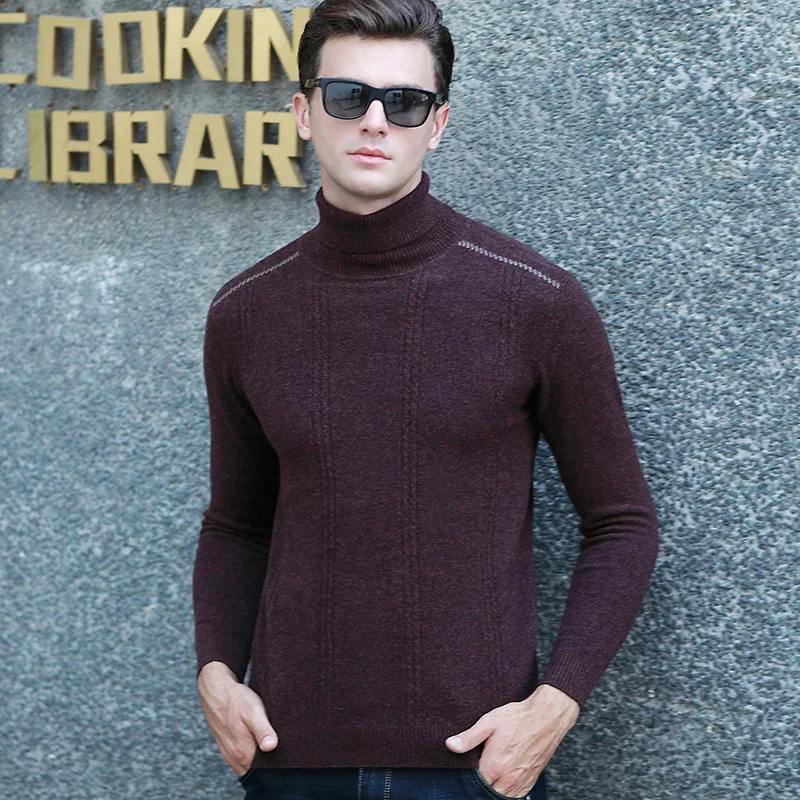 Новое поступление модный 100% чистый шерстяной мужской толстый свитер с высоким
