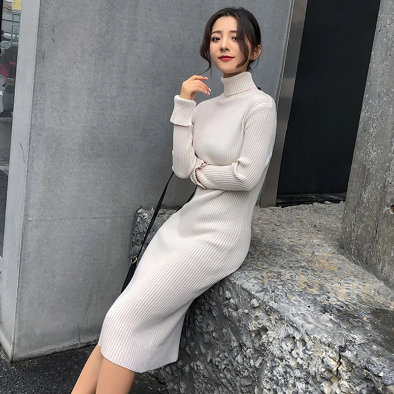 BGTEEVER Водолазка Осень-зима платье теплое трикотажное стрейч женское