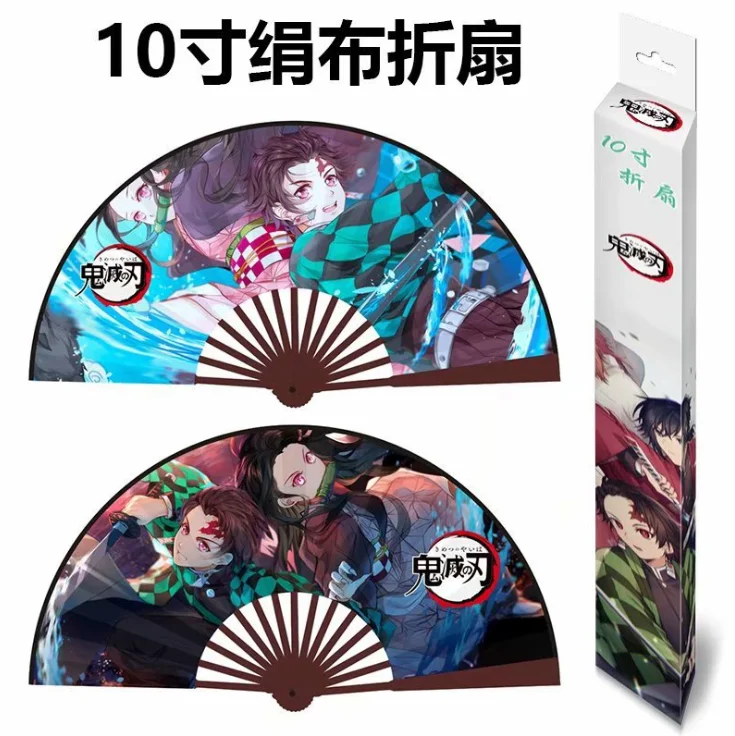 Аниме Демон убийца: Kimetsu без Yaiba складной веер игрушка бамбуковый шелковая ткань