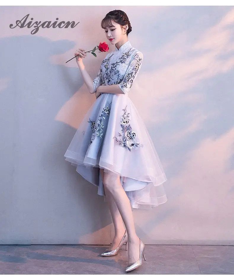 Вышивка Cheongsam длинное китайское Восточное вечернее платье элегантные платья принцессы красные Qipao Свадебные Летние женские сексуальные цветы