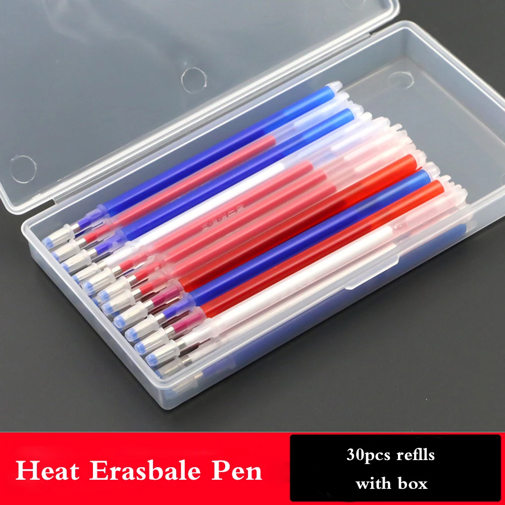 

30pcs Heat Erasable Pen Refills High Temperature Disappearing Fabric Marker Pen with Storage Box Patchwork Tailoring Accessories