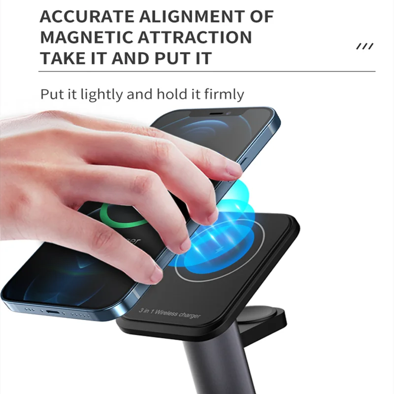 15w 3 in 1 magnetic wireless charger fast charge desktop dock for iphone 13 12 pro max mini airpods apple watch 7 6 5 4 3 stand free global shipping