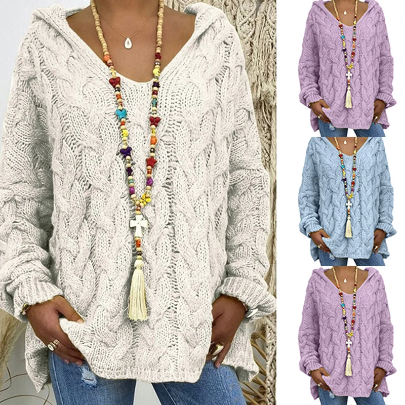 

2020 Fall/Winter New Sweater Pure Color Twist Knit Hoodie European And American Hot Style Long Sleeve Jacket