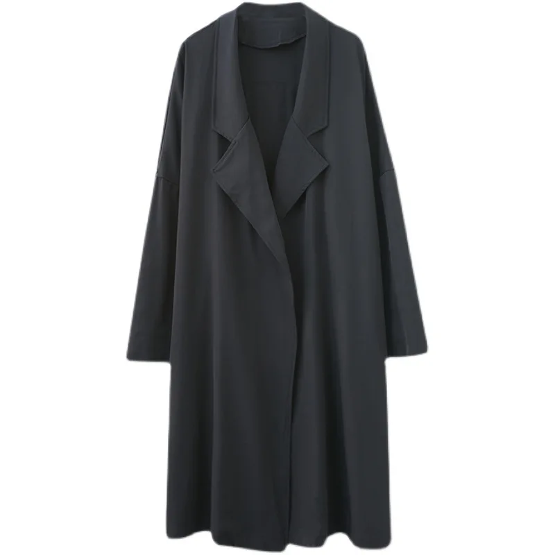 SuperAen 2022 Spring Autumn Fashion Notched Solid Plus Size Windbreaker Coat Long Slim Loose Jackets |