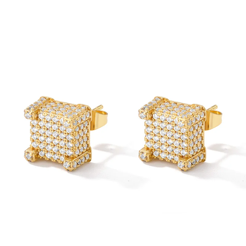 

Luxury Female White Crystal Classic Gold Silver Color Wedding Earrings For Women Shiny Square Zircon Stud Earrings Jewelry Gift