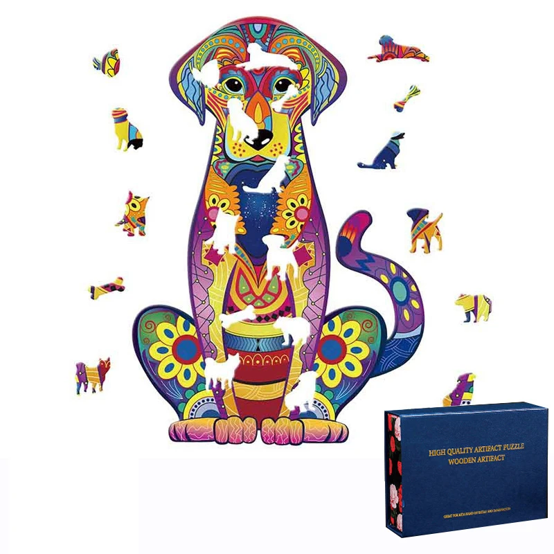

New Dog Puzzle Wood Puzzle 3D Children Wooden DIY Crafts Cartoon Animal Modeling Adults Stress Relief Jigsaw Puzzles Toys