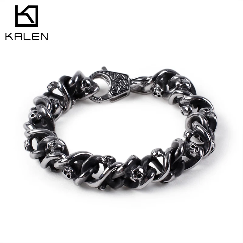 

Kalen Stainless Steel Retro Twisted Chain Men's Skull Punk Style Unique Bracelet Jewelry Accessories
