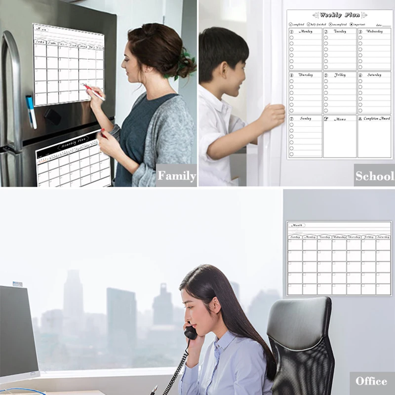 A3 Size Weekly Planner Calendar Magnetic Fridge Stickers Menu Dry Erase Marker Whiteboard Message Board | Канцтовары для офиса и