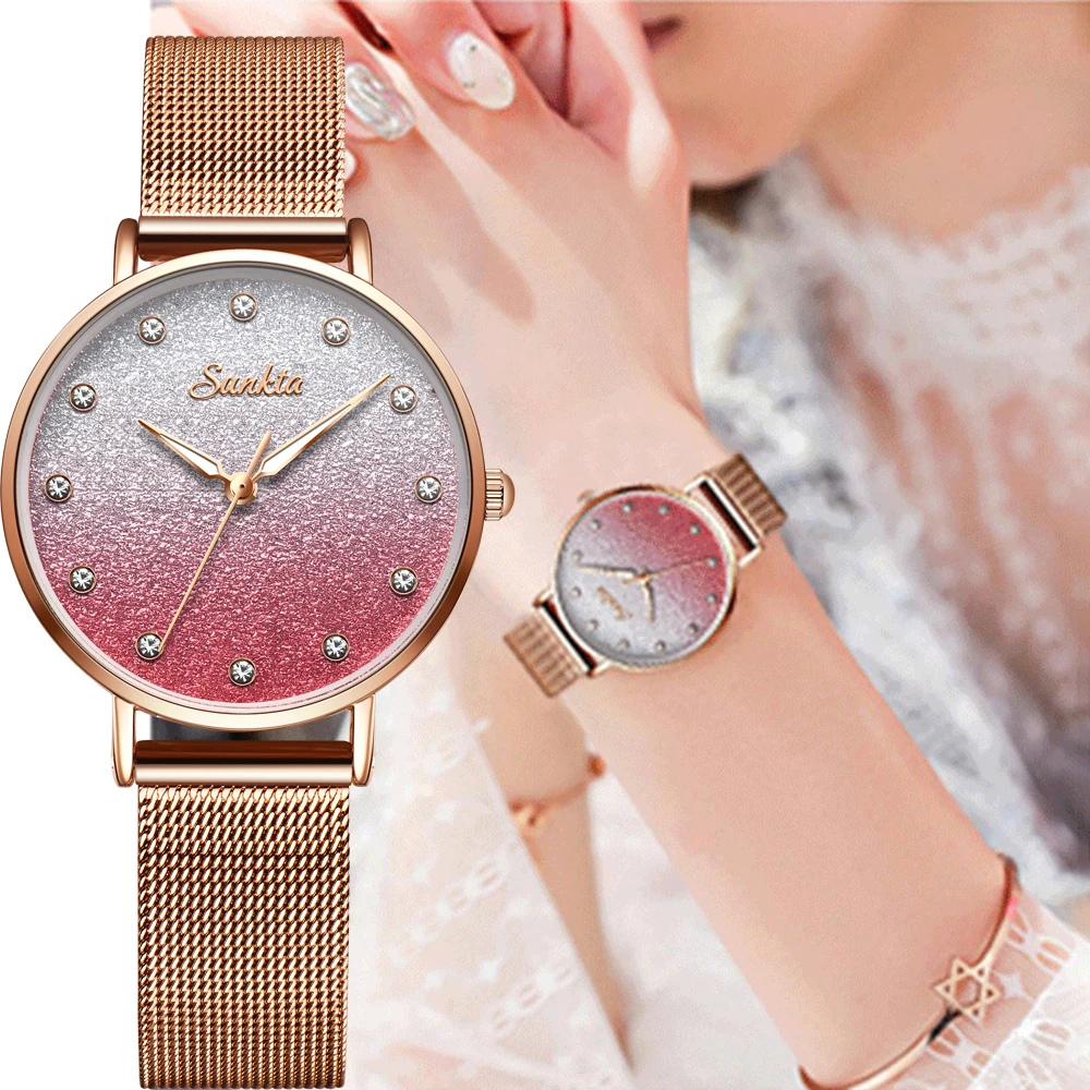 SUNKTA женские часы Топ бренд Роскошные водонепроницаемые модные ультра тонкие