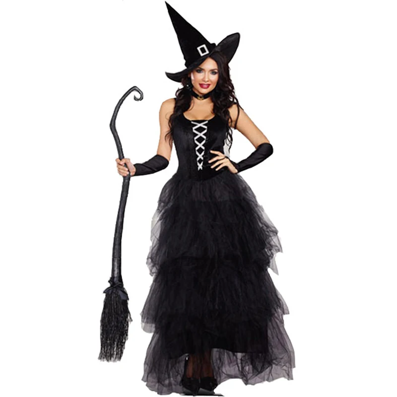 

Women Sexy Witch Costumes Adult Fantasy Black Witch Dress UP Women Halloween Carnival Costume Fancy Dress