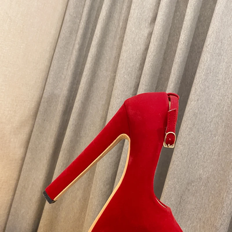 

Ladies Pumps Red High Heels 16cm Stripper Heels Fall Women Round Toe Chunky Heels With Platform Pumps Chaussure Femme