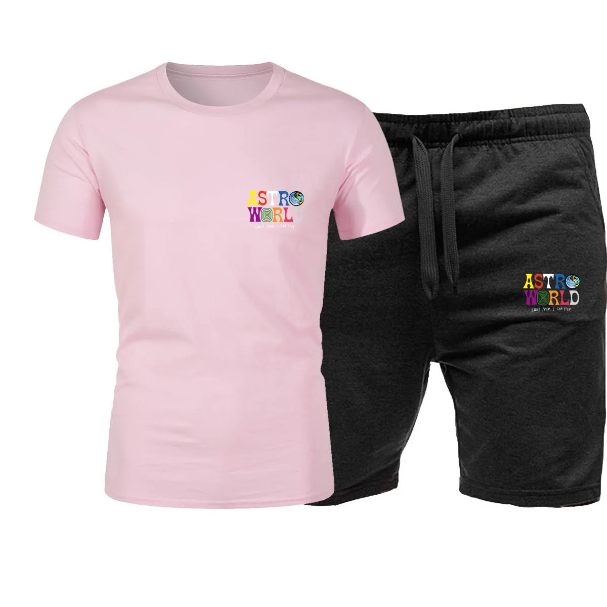 

Fashion Hip Hop T Shirt Shorts Tracksuit 2-Piece Set Men Women Sets ASTROWORLD Harajuku Cotton Tops Fitness Running Sports Suit