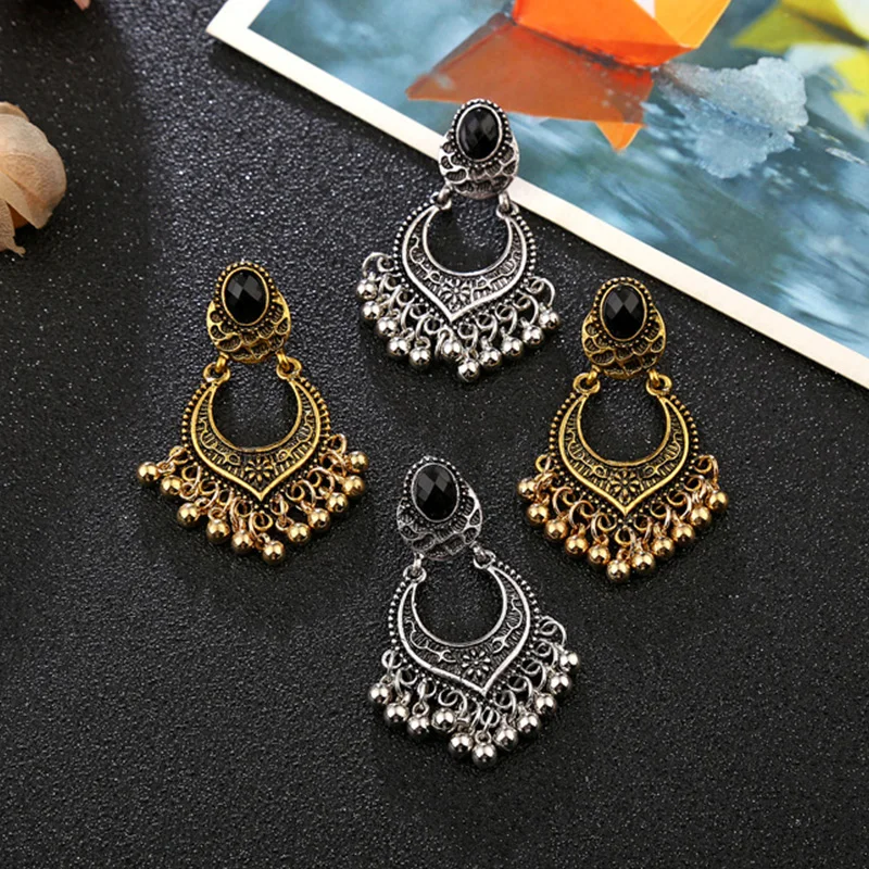 Женские винтажные серьги в стиле бохо золотистые серебристые золотые с бусинами