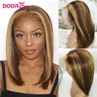 Боб 250 плотность Синтетические волосы на кружеве парики из натуральных волос на кружевной с эффектом деграде (переход от темного к светлому), парик коричневый парик 13x4 прямой парик с головной повязкой для Для женщин Волосы Remy