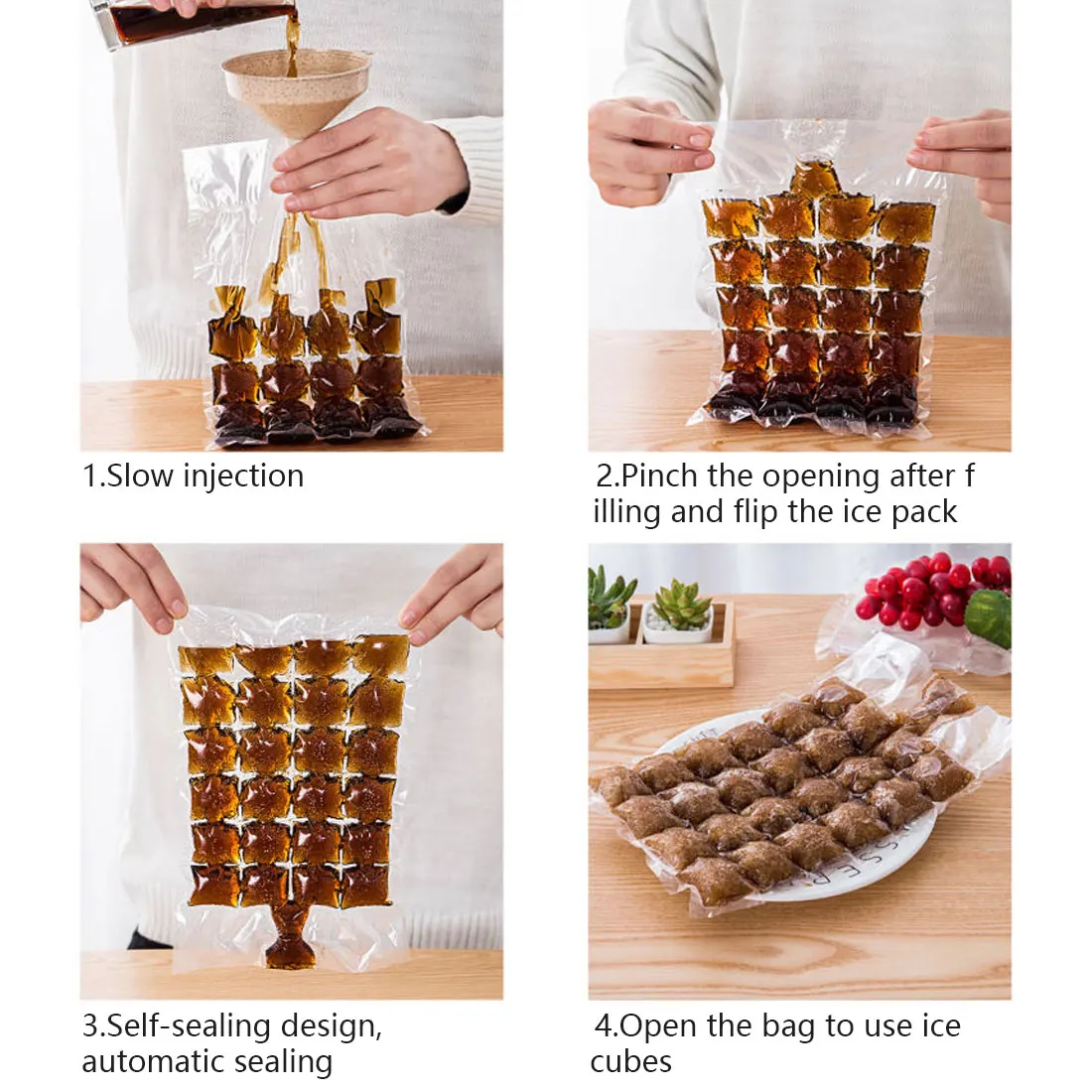 

10 Pcs/pack Disposable Ice-making Bags Ice Cube Mold Transparent Self-sealing Ice Cube Tray Faster Freezing DIY Ice-making Mold