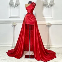 New Real Sample Red Evening Dresses High Low Beaded Halter Neck Wedding Party Gowns Side Slit Sleeveless Party Dresses On Sale