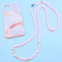 new fashion cell mobile phone chain pink bead chains anti lost lanyard hold straps girls women necklace
