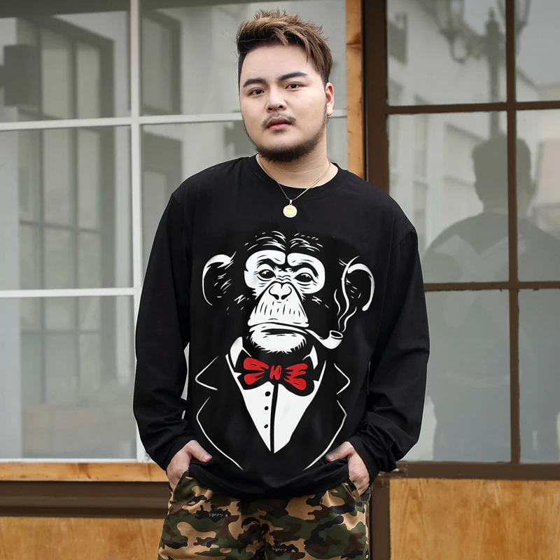 

2019 Autumn Slim Streetwear o neck T Shirt Men Casual Fitness Tops&Tees print monkey Long Sleeve Pullover shirt Homme Plus Size