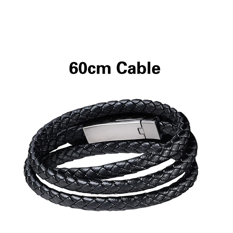 60CM Cable Портативный Открытый Кожаный Мини Micro USB браслет зарядное устройство данных зарядный кабель синхронизации для IPhone XR Android type-C 60 см кабель - Тип штекера: 60CM Cable