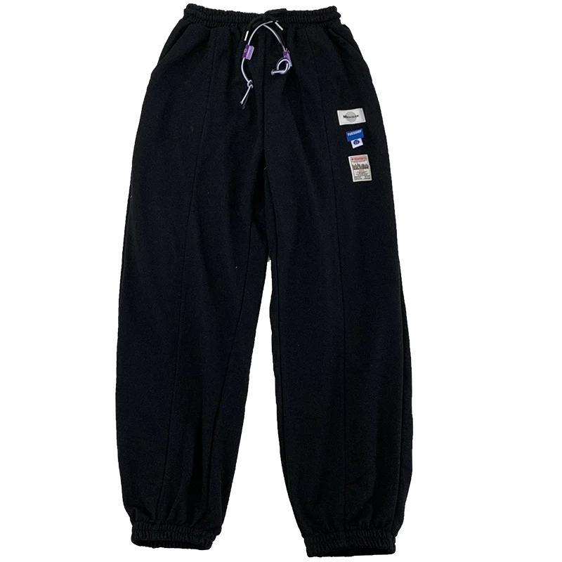 

2021 Spring Streetwear Women Harem Sweat Pants Badge Elastic Lace Loose Straight Thin Pants