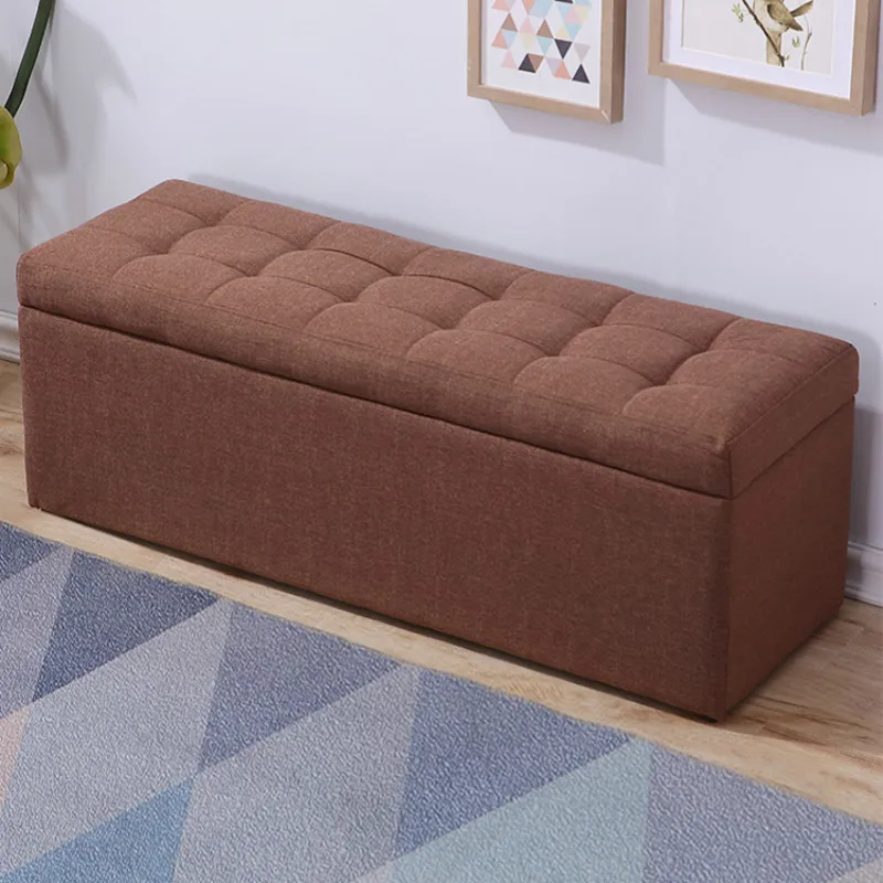 

Multi-functional Stools Cotton and Linen Bench Clothing Sofa Stool Boxes Storage Bench Ottoman Chair Soild Color Storage Pouf