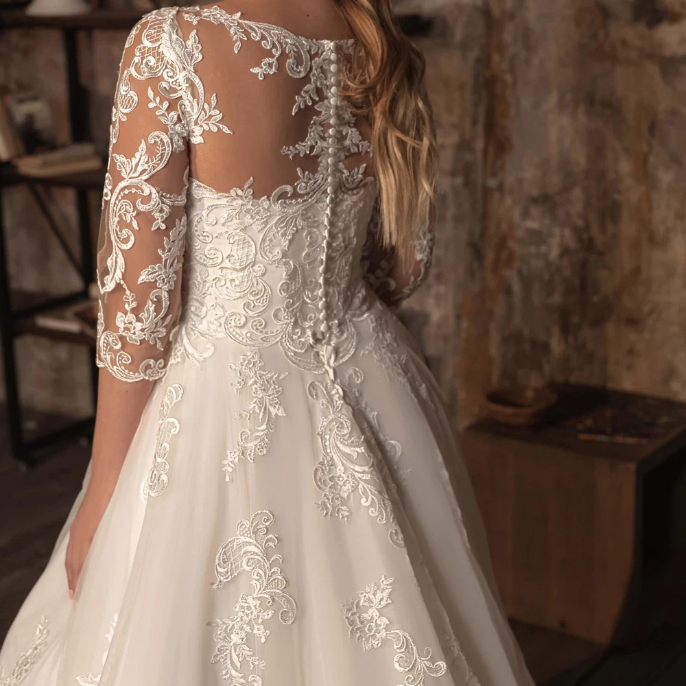 

ADLN Deep V-neck Plus Size Wedding Dresses with Sleeves Organza A-line 3/4 Sleeves Bridal Gown Vestido de Novia