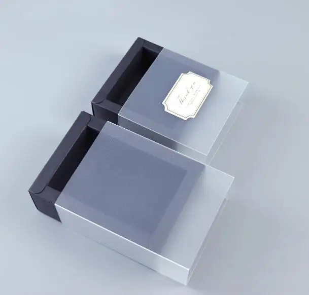 10 шт. крафт-бумага упаковочная коробка с прозрачным ПВХ-окном черный деликатный