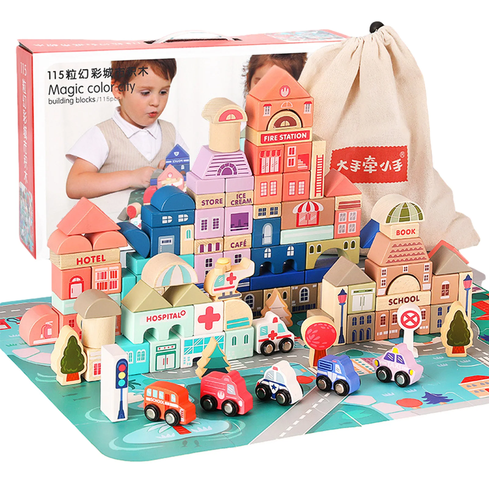 

115pcs/set City Traffic Racing Scenes Assembled Building Blocks Wooden Toys Early Educational Toys For Children Birthday Gift