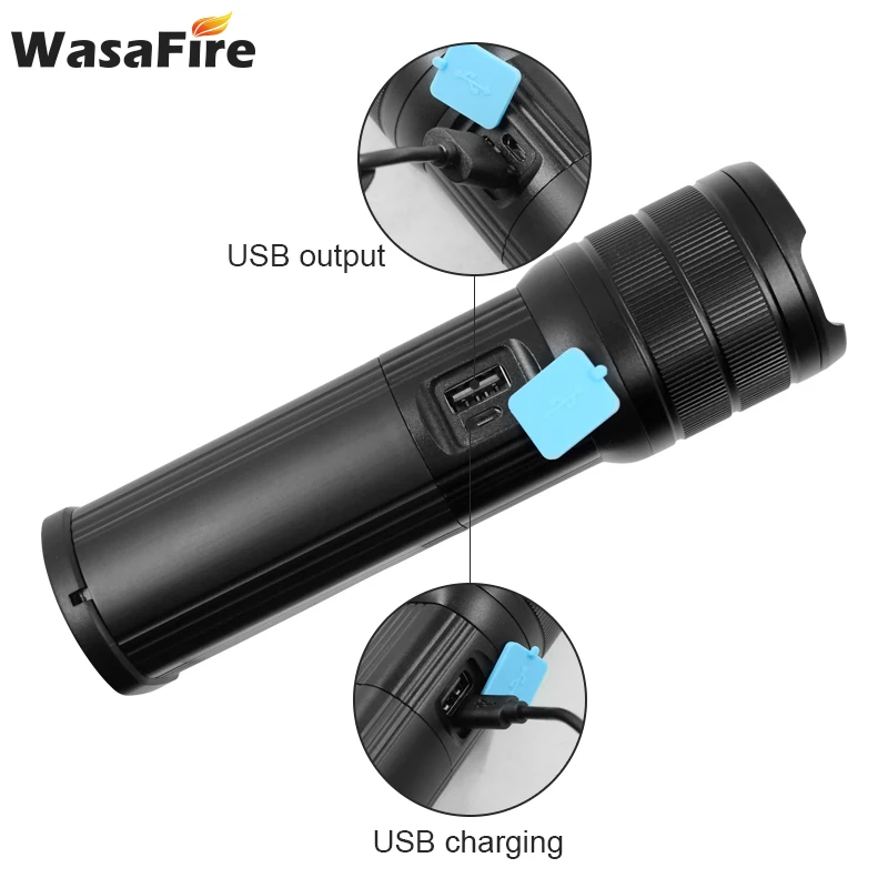 저렴한 Wasafire 2 개/몫 Zoomable L2 + 2 * COB 작업 손전등 충전식 3 모드 랜턴 화이트/레드/블루 라이트 토치 캠핑 작업