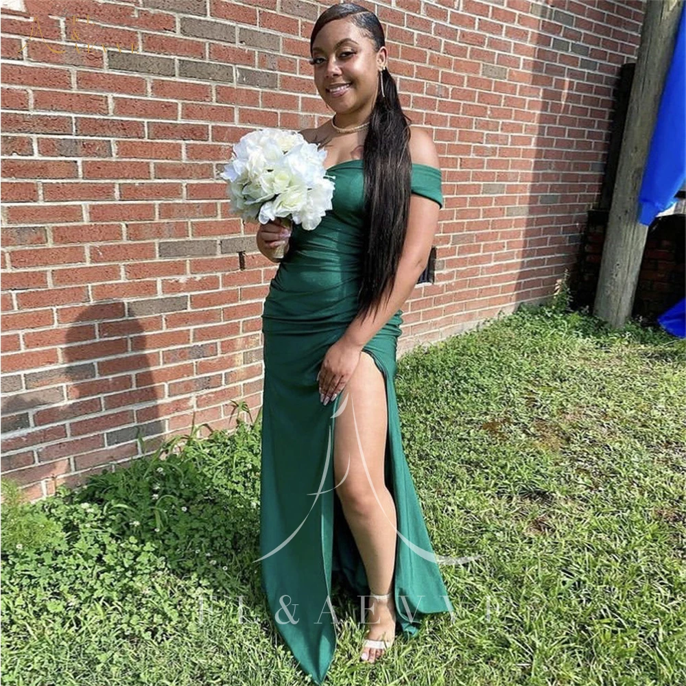 

Green Satin Dress Bridesmaid Dresses for Bridesmaids Off the Shoulder Dress for Wedding Party Formal Side Split Elegant Gowns