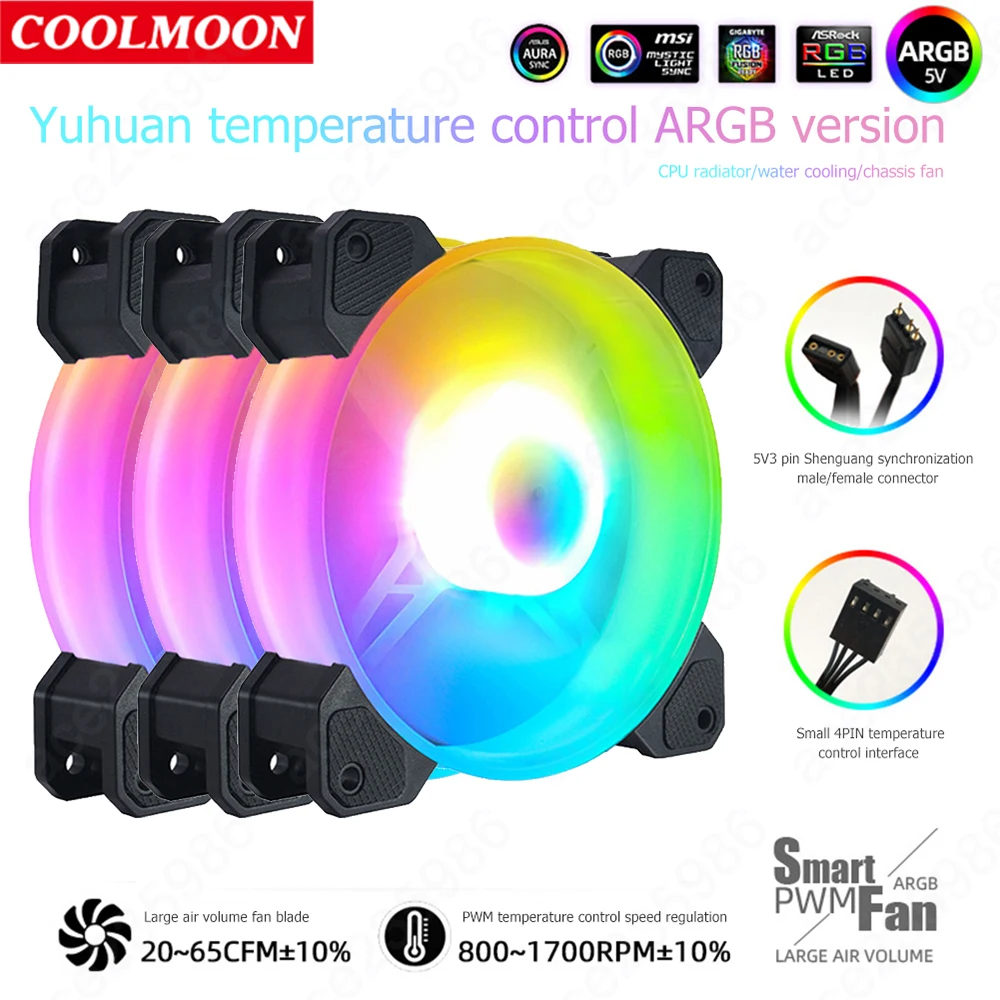 Кулер для ПК COOLMOON 120 мм 12 В 4-контактный PWM вентилятор системы охлаждения корпуса