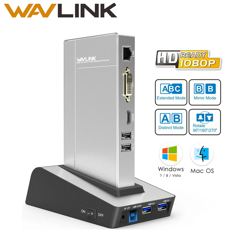 Wavlink usb 3,0 Универсальная док-станция двойной видео HDD и SSD корпус база Поддержка dvi/hdmi/vga для внешнего графика ethernet