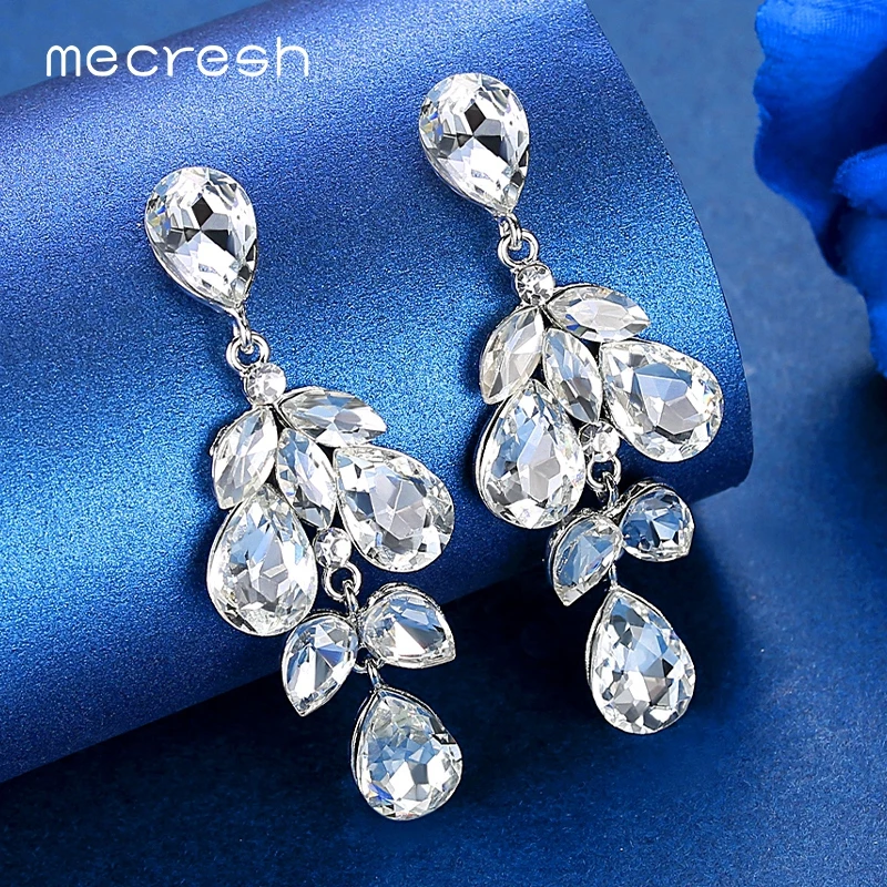 Mecresh серебряный цвет люстра Висячие серьги для женщин милые каплевидные