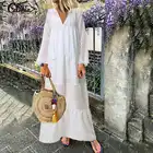 Платье женское длинное кружевное в богемном стиле, белый пикантный пляжный вечерний сарафан Celmia с V-образным вырезом и длинным рукавом, с оборками, 5XL, лето 2021