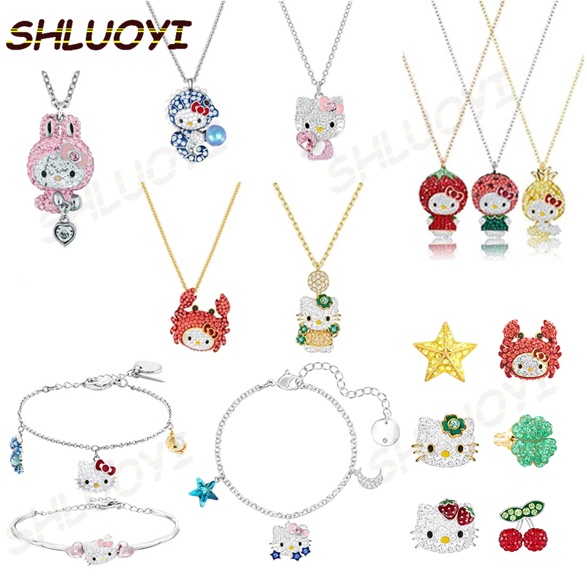 

Fashion jewelry high quality SWA cute cat series DIY shiny crystal hello necklace pendant Girl Jewelry Gift Free Delivery