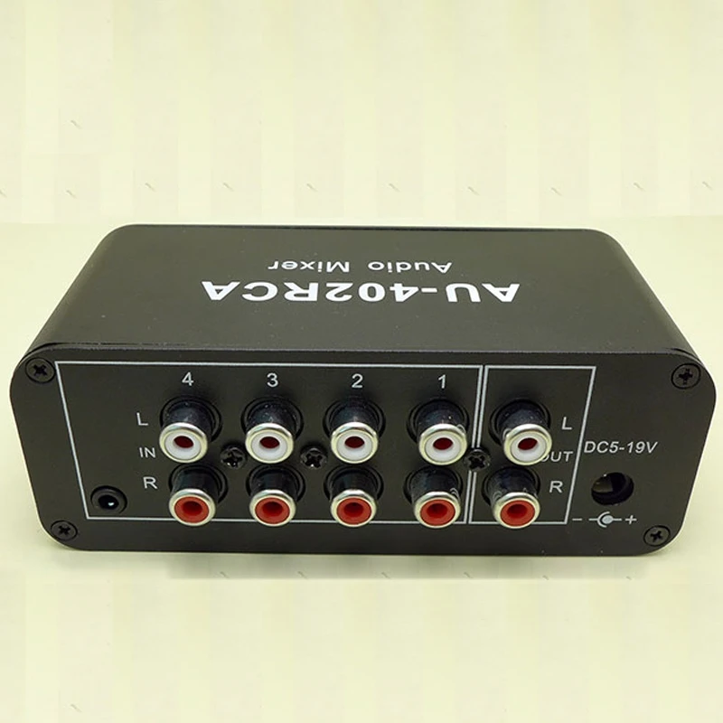 

Multi-Source RCA Mixer Stereo o Reverberator o Switch Switcher 4 Input 2 Output Driver Headphone Volume Control