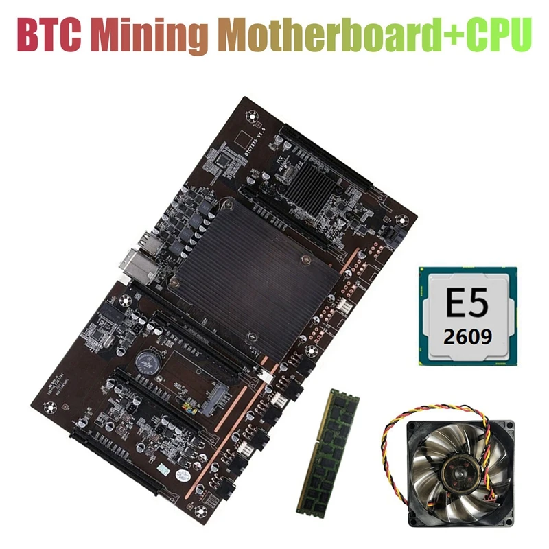 

AU42 -H61 X79 BTC Miner Motherboard LGA 2011 Support 3060 3070 3080 Graphics Card with E5 2609 CPU+RECC 4G DDR3 RAM+Fan