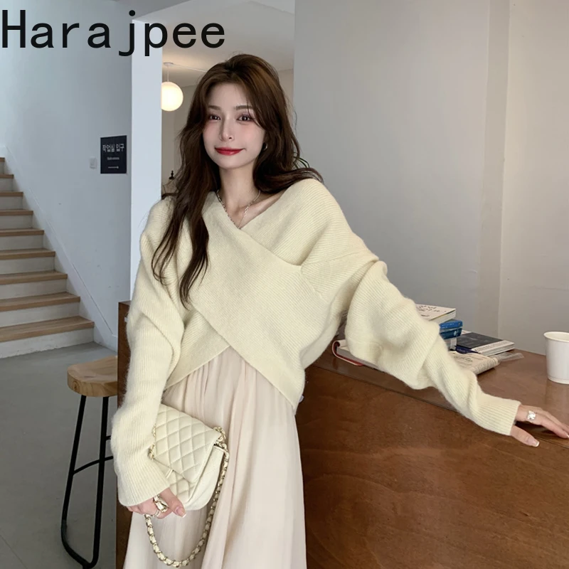 

Женский вязаный пуловер с V-образным вырезом, с длинным рукавом