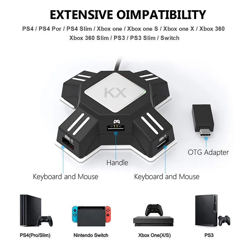 

KX Keyboard and Mouse Converter for Nintendo Switch Xbox One PS4 & PS3 Consoles To Play FPS Shootout Games Accessories