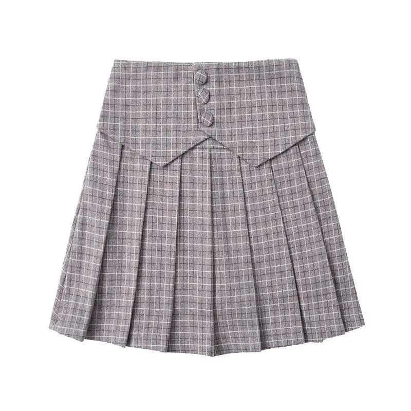 

pleated skirt Women's 2021 korean fashion sexy High-waisted short mini a-line plaid skirt black