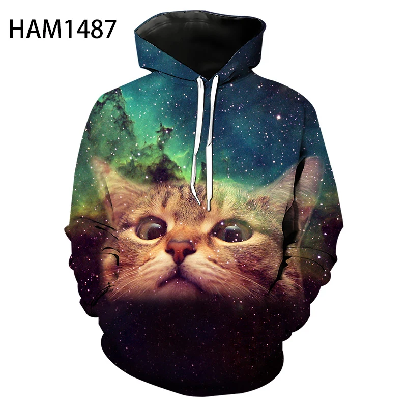 

Spring and Autumn Men's 3D Printing Funny Cat Hoodie Fashion Anime Long Sleeve Kids Sweatshirt