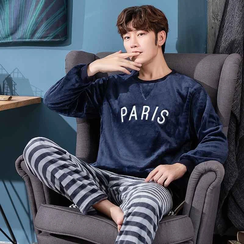 Пижамный комплект мужской фланелевая теплая пижама из кораллового флиса одежда