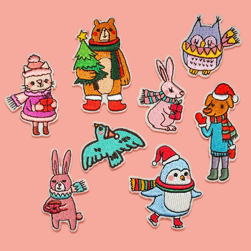 

Нашивки с вышивкой 50 шт./лот, буквы, аксессуары для украшения одежды, рождественские животные, «сделай сам», железная теплопередающая апплик...