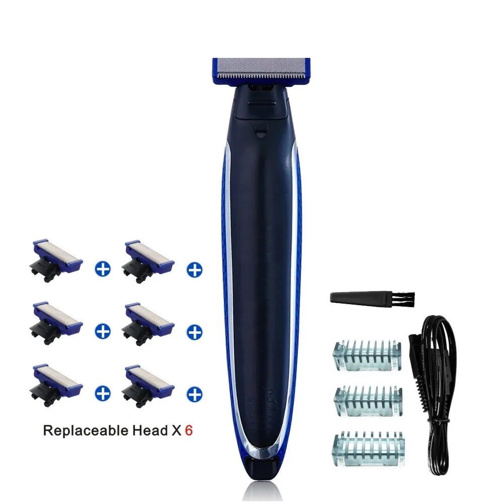 Electric Shaving Beard Machine Razor USB Rechargeable Men Washable Rechargeable Electric Shaver - Цвет: shaver head x6