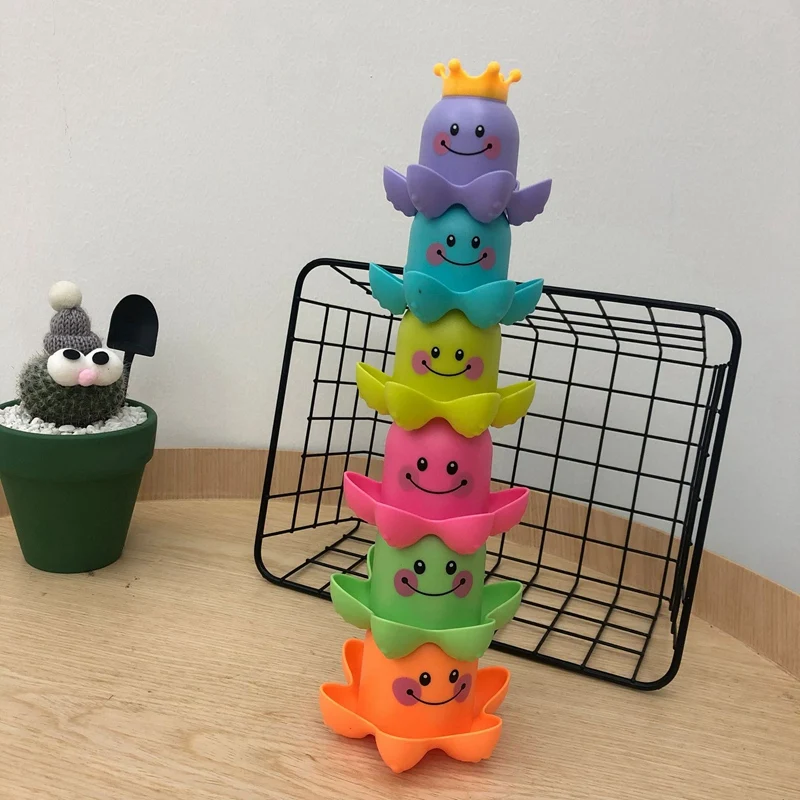 

6 Pcs Kids Ocean Life Octopus Stacking Cups Bath Toy Children Play Educational Cartoon Bathroom Kids Beach Bath Toys